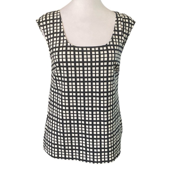 Banana Republic Tank Top Black & White Check Sleeveless Criss Cross Back XS - Picture 1 of 7